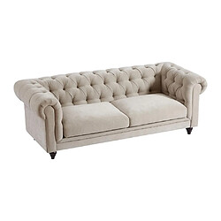 Avis Vente-Unique Canapé chesterfield 3 places en tissu beige CRONEL