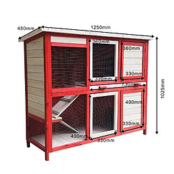 Helloshop26 Clapier à lapins cage de rongeurs cabane pour petits animaux étable jardin 117,5 cm rouge 16_0002239