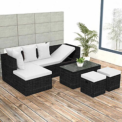 vidaXL Salon de jardin 4 pcs avec coussins Résine tressée Noir