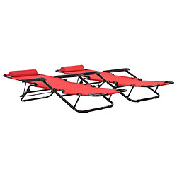 Helloshop26 Lot de deux chaises longues pliables avec repose-pied acier rouge 02_0011945