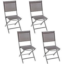 Toilinux Lot de 4 Chaises de jardin pliantes Essentia - Aluminium et texaline - Gris anthracite