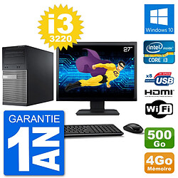 PC Dell 3010 MT Ecran 27" i3-3220 RAM 4Go Disque Dur 500Go HDMI Windows 10 Wifi - Occasion