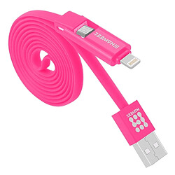 Avis Wewoo Câble Magenta pour iPhone, Galaxy, Huawei, Xiaomi, LG, HTC et autres smartphone, Longueur: 1m 2 en 1 Micro USB & Lightning vers USB Data Sync de charge