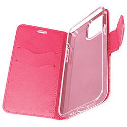 Avizar Étui iPhone 13 Mini cuir saffiano Portefeuille et Support vidéo rose