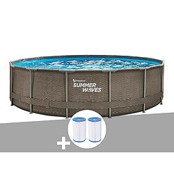 Piscine tubulaire Summer Waves Active Frame Pool ronde effet rotin 4,57 x 1,06 m + 6 cartouches de filtration