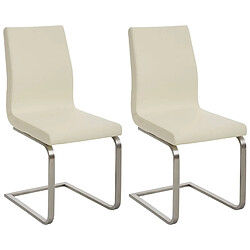 Decoshop26 Lot de 2 chaises de salle à manger style cantilever en tissu crème pieds forme luge en acier inoxydable 10_0001598