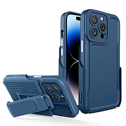 Coque en TPU anti-chocs avec béquille à clip amovible pour votre iPhone 14 Pro - bleu foncé