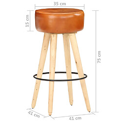 vidaXL Tabourets de bar lot de 2 cuir véritable et bois de manguier pas cher