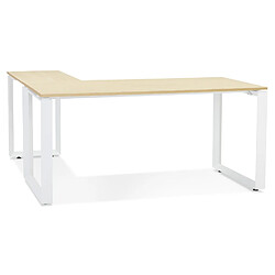 Alterego Bureau d'angle design 'BAKUS' en bois finition naturelle et métal blanc - 160 cm