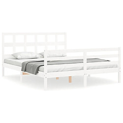 Maison Chic Lit adulte - Cadre Structure de lit avec tête de lit Contemporain blanc 160x200 cm bois massif -MN39410