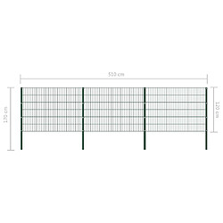 Acheter vidaXL Panneau de clôture avec poteaux Fer 5,1 x 1,2 m Vert