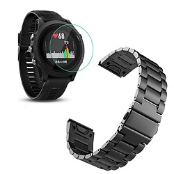 PHONECARE Kit Bracelet Acier Stainless Lux + Outil + Film Protecteur D'Écran en Verre - Garmin Forerunner 935 - Noir