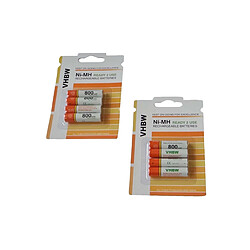 Lot 8 batterie vhbw AAA, Micro, R3, HR03 800mAh pour fixe Telekom T-Com Sinus 300, 302, 302i, 405, 503, 503i, A205, A405, 103, 103A, PA103, 301i,500i