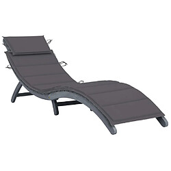 Helloshop26 Transat chaise longue bain de soleil lit de jardin terrasse meuble d'extérieur avec coussin gris bois d'acacia solide 02_0021249