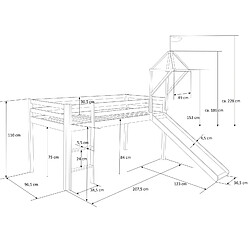 Avis Decoshop26 Lit mezzanine 90x200cm avec échelle toboggan en bois blanc et toile rose incluse LIT06107