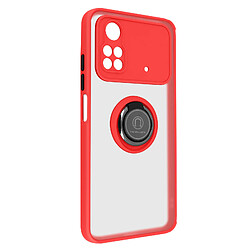 Avizar Coque Xiaomi Poco X4 Pro 5G Bi-matière Bague Métallique Support Vidéo Rouge