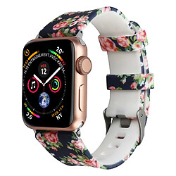 Avizar Bracelet Apple Watch 42 et 44 mm Motifs Fleuris en Silicone - Bleu nuit et Rose