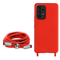 Avizar Coque Cordon Samsung A52 et A52s Semi-rigide Lanière Tour du Cou 80cm Rouge