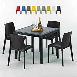 Table Carrée Noire 90x90cm Avec 4 Chaises Colorées Grand Soleil Set Extérieur Bar Café Rome Passion, Couleur: Noir