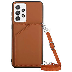 Coque en TPU + PU anti-rayures avec béquille, porte-cartes et bandoulière marron pour votre Samsung Galaxy A33 5G