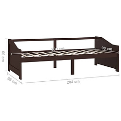 vidaXL Lit de repos 3 places sans matelas Marron foncé 90x200 cm pas cher