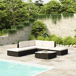 vidaXL Salon de jardin avec coussins 6 pcs résine tressée noir