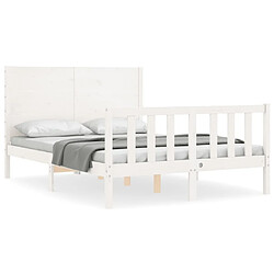 Maison Chic Cadre/structure de lit avec tête de lit pour adulte - Lit Moderne Chambre blanc petit double bois massif -MN79554