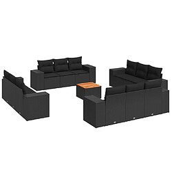 vidaXL Salon de jardin avec coussins 13 pcs noir résine tressée