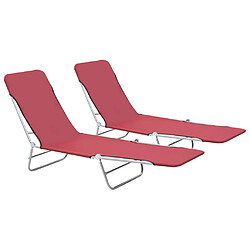 vidaXL Chaises longues pliables lot de 2 Acier et tissu Rouge 