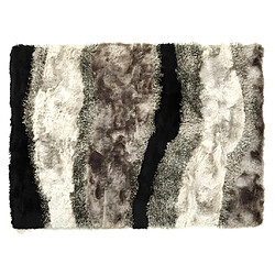 Vente-Unique Tapis shaggy à poils longs - tufté main - Taupe, blanc et noir - 140 x 200 cm - ECUME