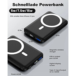 SANAG Batterie Externe Magsafe, Power Bank 10000Mah, Magnétique Sans Fil Charge Rapide Pd 22.5 W Avec Écran Led Usb-C Magsafe Batterie Pour Iphone 15/14/13/12/Pro/Pro (Noir)