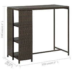 vidaXL Table de bar avec rangement Marron 120x60x110 cm Résine tressée pas cher