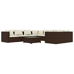 Maison Chic Salon de jardin 9 pcs + coussins - Mobilier/Meubles de jardin - Table et chaises d'extérieur Résine tressée Marron -MN40933