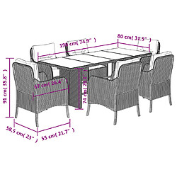 vidaXL Ensemble à manger de jardin et coussins 7 pcs gris clair rotin pas cher