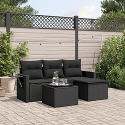 vidaXL Salon de jardin 4 pcs avec coussins noir résine tressée