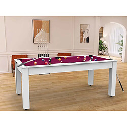 De Faugeres Billard convertible table 8 personnes Arizona (plateau et accessoires en option) Blanc boisé , Prune (plateau)