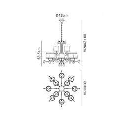 Luminaire Center Suspension abats jours Andrea Chrome poli 12 ampoules 80cm