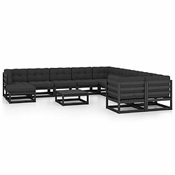 Maison Chic Salon de jardin 12pcs + coussins - Mobilier/Meubles de jardin - Table et chaises d'extérieur Noir Bois de pin massif -MN50686