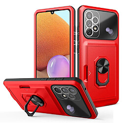 Coque en TPU + acrylique avec béquille en anneau et porte-carte rouge/noir pour votre Samsung Galaxy A32 4G (EU Version)