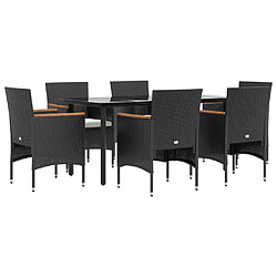 Avis Maison Chic Salon de jardin de salle à manger 7 pcs avec coussins,Table et Chaises d'extérieur,Mobilier de jardin Noir -MN26541