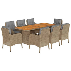 Maison Chic Ensemble à manger d'extérieur 9 pcs avec coussins,Salon de jardin,Mobilier de jardin beige Poly rotin -GKD707257