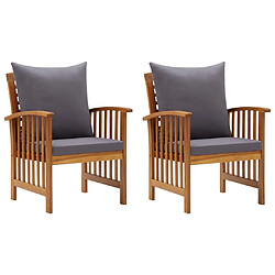 Maison Chic Lot de 2 Chaises de jardin,Fauteuil d'extérieur avec coussins Bois d'acacia massif -MN81179