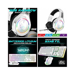 Spirit of Gamer CLAVIER semi mécanique Blanc sans fil WIRELESS RGB PRO + SOURIS sans fil RF 2.4 GHz RGB Rainbow 4800dpi + Casque Gamer Multiplatefor