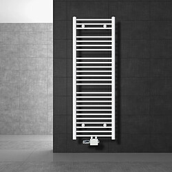 LuxeBath Radiateur de salle de bain Sahara 500 x 1500 mm, blanc, droit avec raccord central y compris garniture de raccordement avec thermostat