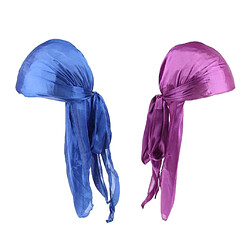 2 Pièces Durag Headwear Cap Chute De Cheveux Écharpe Bandana Turban Bleu Royal + Violet