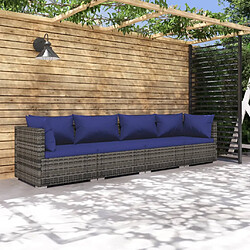 vidaXL Salon de jardin 4 pcs avec coussins résine tressée gris