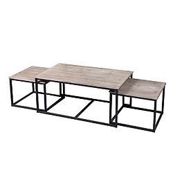 Urban Living Trio de Tables basse Country Side - H. 45 cm - Noir et effet Bois