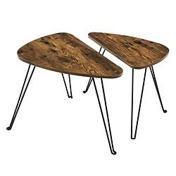 Helloshop26 Lot de 2 tables d’appoint tables gigognes tables basses pour salon salle à manger chambre style industriel marron rustique et noir 12_0002951