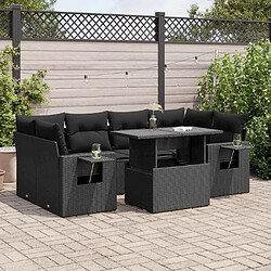 vidaXL Salon de jardin 7 pcs avec coussins noir résine tressée