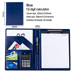 Acheter Wewoo Porte-documents en cuir de style professionnel avec bloc-notes et calculatrice A4 de 30 pages (bleu)